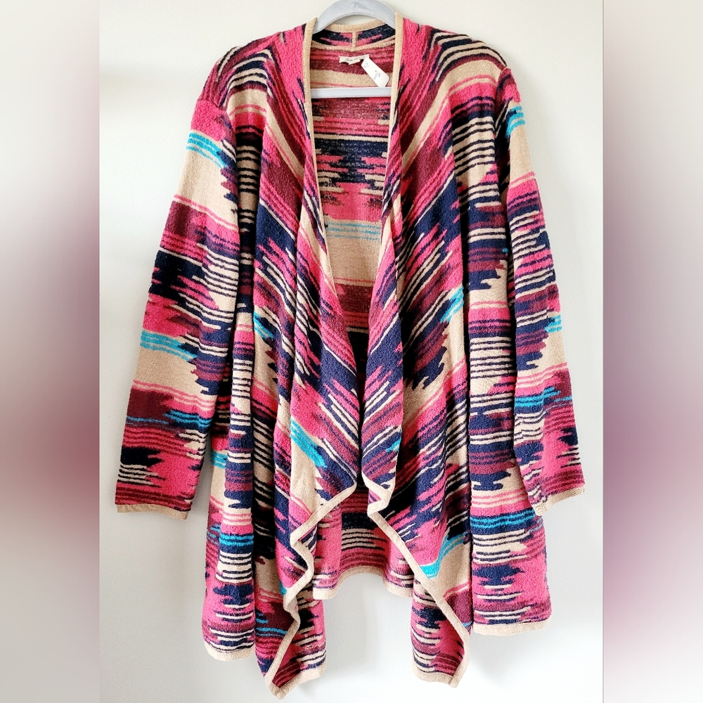Lucky Brand Aztec Vibrant Striped Cotton Blend Drape Hi-Lo Cardigan 3X - Picture 3 of 16